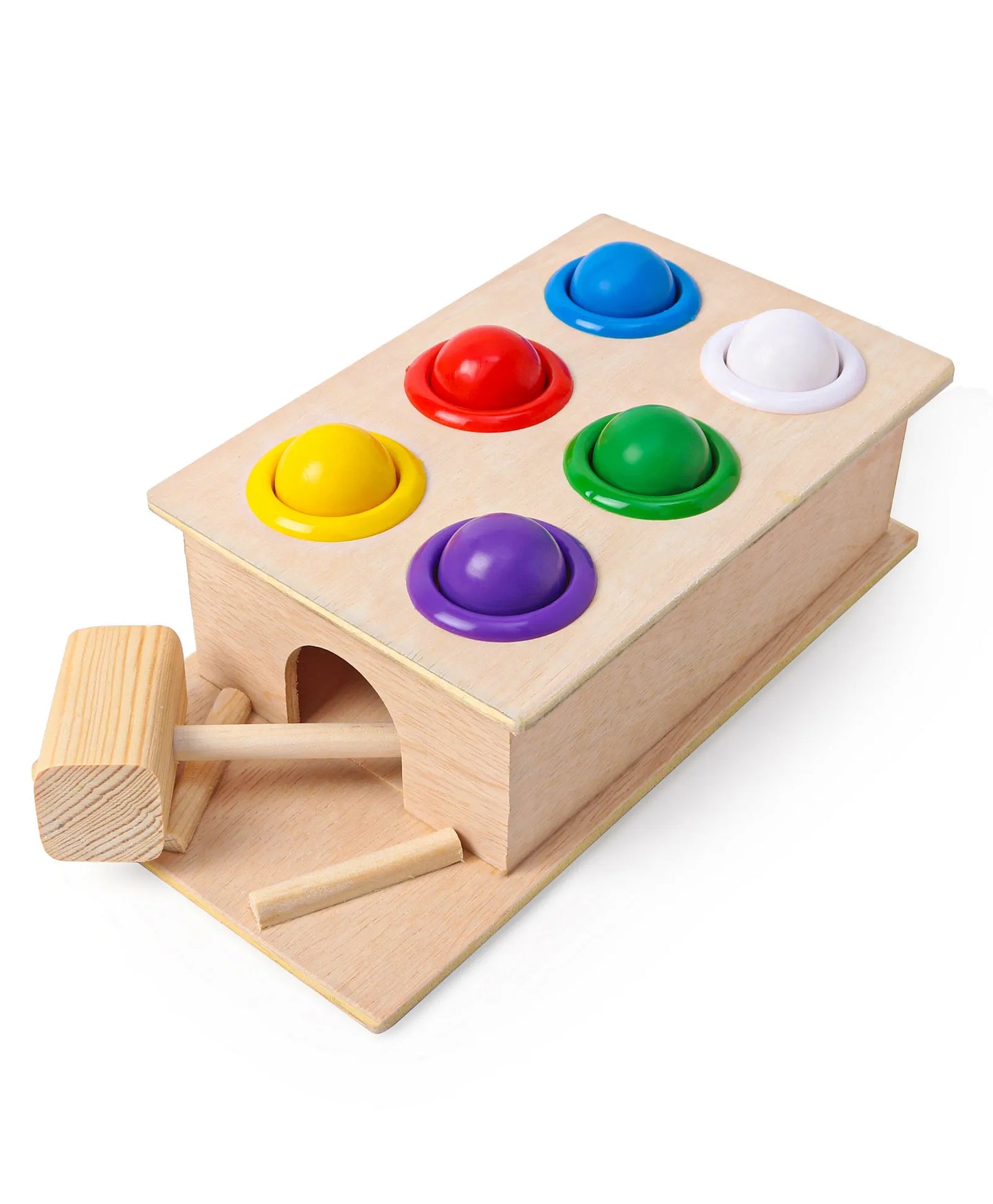 Preschoolers Wooden Hammer Ball Push Knock Pounding Montessori Game Toys for Kids Baby - 6 pcs Ball Set for 3-6 Years