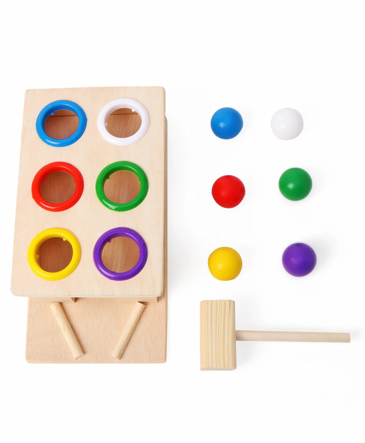 Preschoolers Wooden Hammer Ball Push Knock Pounding Montessori Game Toys for Kids Baby - 6 pcs Ball Set for 3-6 Years