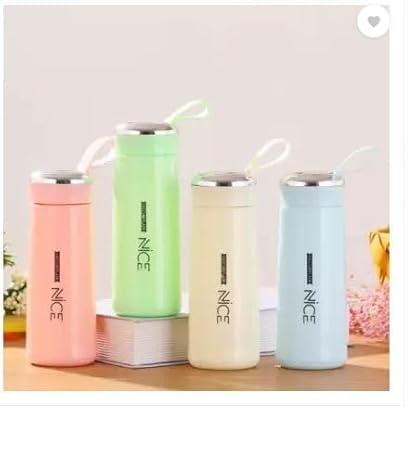 Nice Water Bottle, 400ml,Bpa Free Bottle Glass Inner Liner With Plastic Shell Bottles For School,Gym,Home,Office,Boys & Girls | Portable Handheld, Multicolour, Pack of 1
