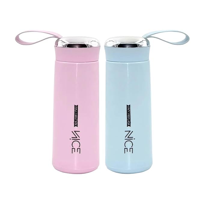 Nice Water Bottle, 400ml,Bpa Free Bottle Glass Inner Liner With Plastic Shell Bottles For School,Gym,Home,Office,Boys & Girls | Portable Handheld, Multicolour, Pack of 1