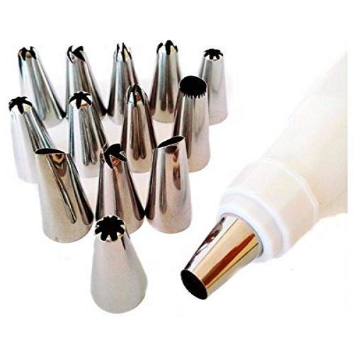 12 Piece Cake Decorating Set Frosting Icing Piping Bag Tips with Steel nozzles. Reusable & Washable