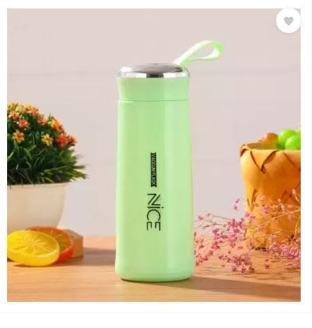 Nice Water Bottle, 400ml,Bpa Free Bottle Glass Inner Liner With Plastic Shell Bottles For School,Gym,Home,Office,Boys & Girls | Portable Handheld, Multicolour, Pack of 1