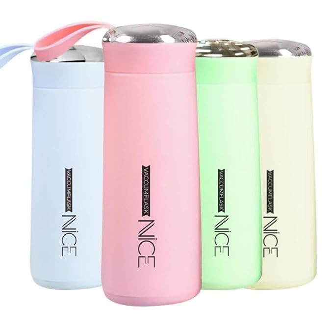 Nice Water Bottle, 400ml,Bpa Free Bottle Glass Inner Liner With Plastic Shell Bottles For School,Gym,Home,Office,Boys & Girls | Portable Handheld, Multicolour, Pack of 1