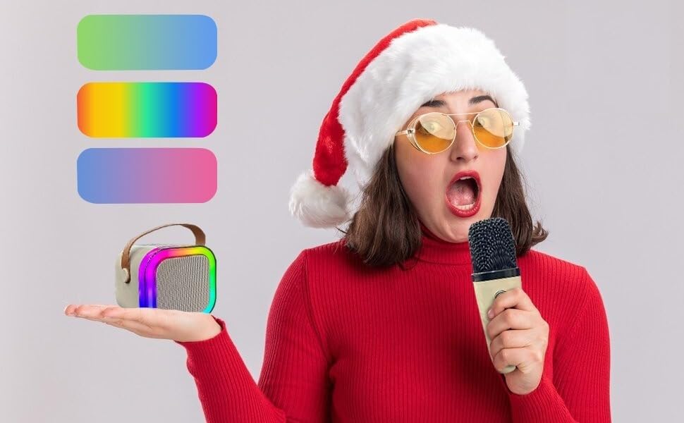 Karaoke Machine for Kids and Adults, Portable Bluetooth Mini Karaoke Microphone Speaker with Wireless Mic and Light, Gift Toy for Smartphones, Birthday, Family, Home Party (Colour: Multi)