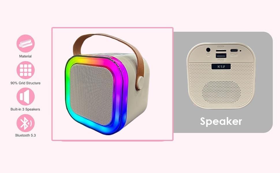 Karaoke Machine for Kids and Adults, Portable Bluetooth Mini Karaoke Microphone Speaker with Wireless Mic and Light, Gift Toy for Smartphones, Birthday, Family, Home Party (Colour: Multi)