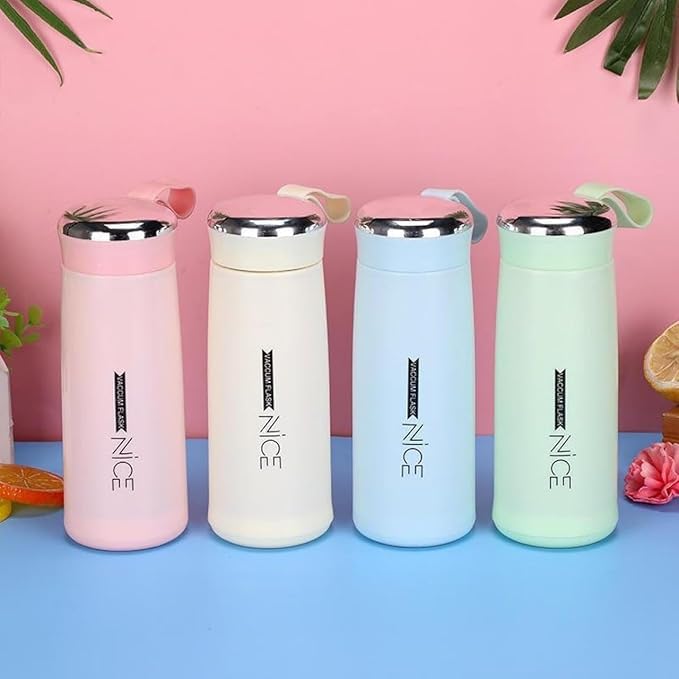 Nice Water Bottle, 400ml,Bpa Free Bottle Glass Inner Liner With Plastic Shell Bottles For School,Gym,Home,Office,Boys & Girls | Portable Handheld, Multicolour, Pack of 1