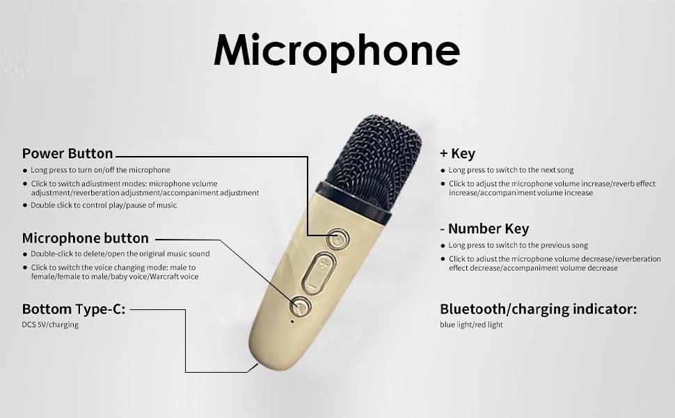 Karaoke Machine for Kids and Adults, Portable Bluetooth Mini Karaoke Microphone Speaker with Wireless Mic and Light, Gift Toy for Smartphones, Birthday, Family, Home Party (Colour: Multi)