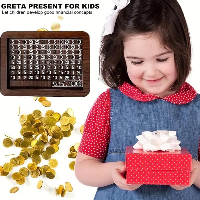 Wooden Piggy Bank for Kids & Adults, Coin Box with Carved Design, Savings Box, Mini Bank, Donation Box, Smart Money Box, Wooden Coin Box, Money Saver, Piggy Bank with Numbers (Wooden)