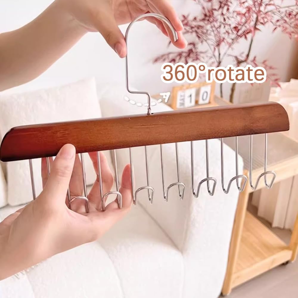 Wooden Hanger - Multipurpose Adjustable 8 Hooks Closet Wooden Hanger for Lingerie, Belt, Scarf, Tie, Garments, Perfect Storage Holder Organizer Hangers for Wardrobe and Cupboard (28X19CM, 1)