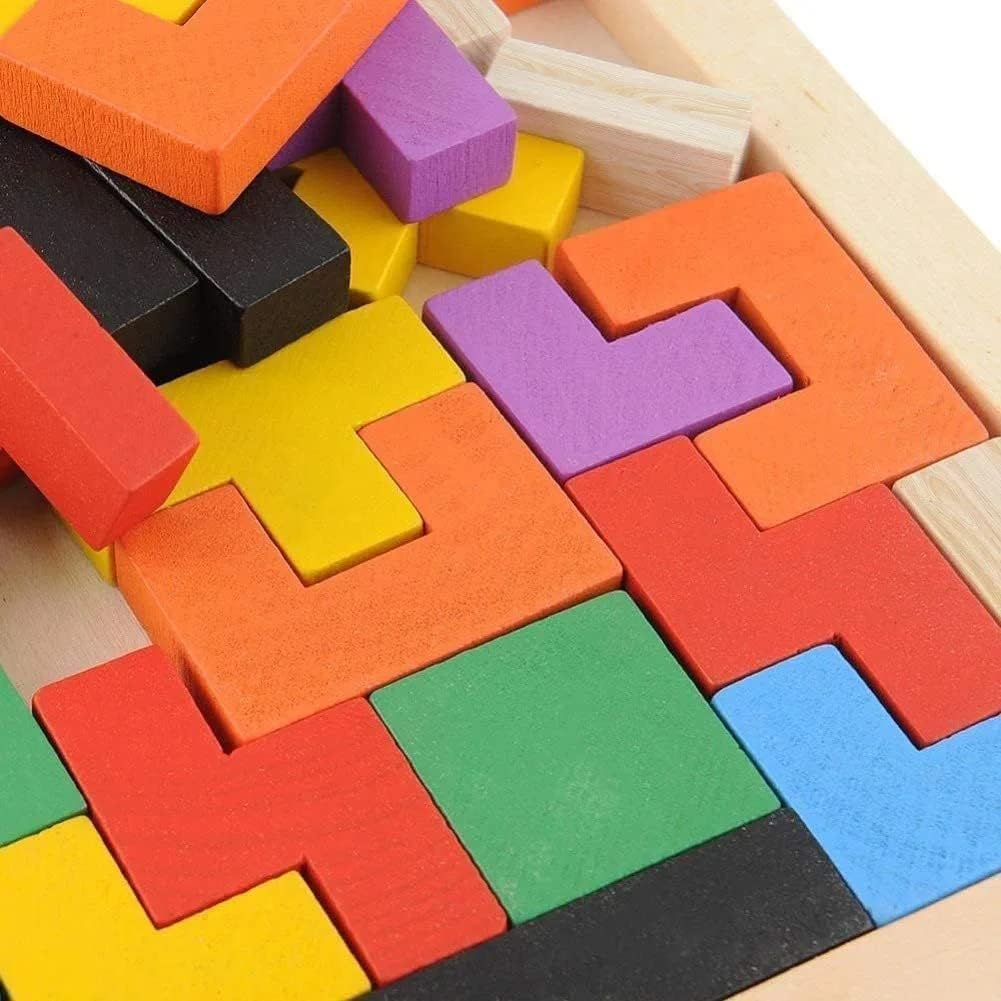 Kids Wooden Russian Blocks Tetris Puzzles for Kids, Wood Intelligence Puzzle, Brain Teasers Games Toys, Educational Gift for Kids Toddlers Ages 3-8, Building Blocks 40pcs
