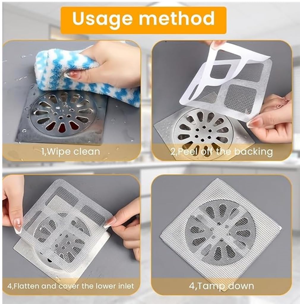 Drain Cover Hair Catcher Disposable Waterproof Drain Guard Mesh Stickers Drainage Jali Sink Strainer Shower Drain Cover for Bathroom Floor Sink Bathtub (10cm x 10cm)