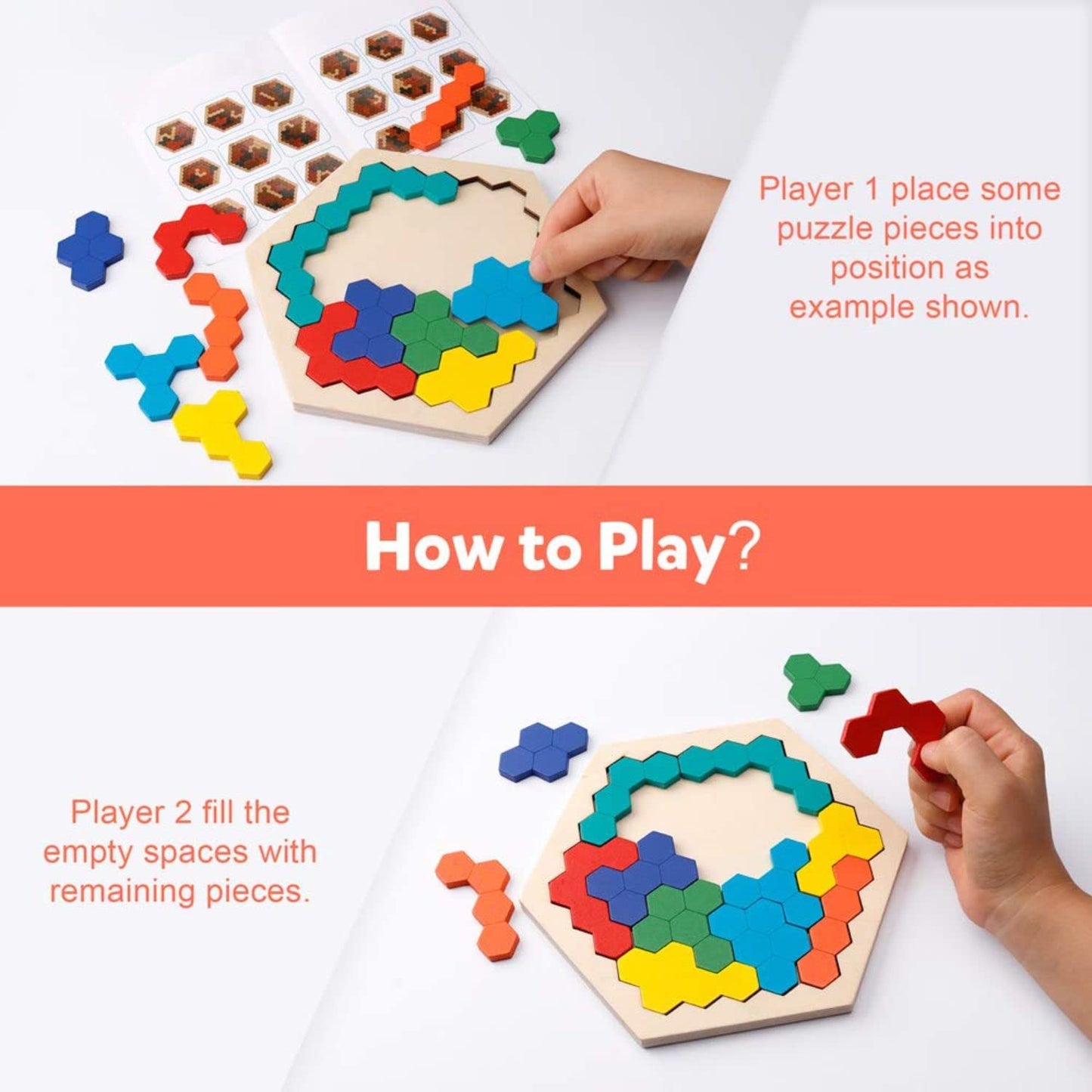 Wooden Hexagon Puzzle for Kids Adults Montessori Creative Jigsaw Shape Pattern Block Educational Gift Brain Teaser Tangram Challenge Toy Geometry Logic Game Pack of 1