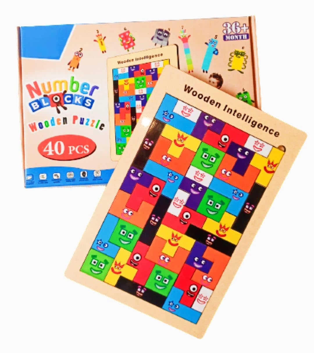 Kids Wooden Russian Blocks Tetris Puzzles for Kids, Wood Intelligence Puzzle, Brain Teasers Games Toys, Educational Gift for Kids Toddlers Ages 3-8, Building Blocks 40pcs