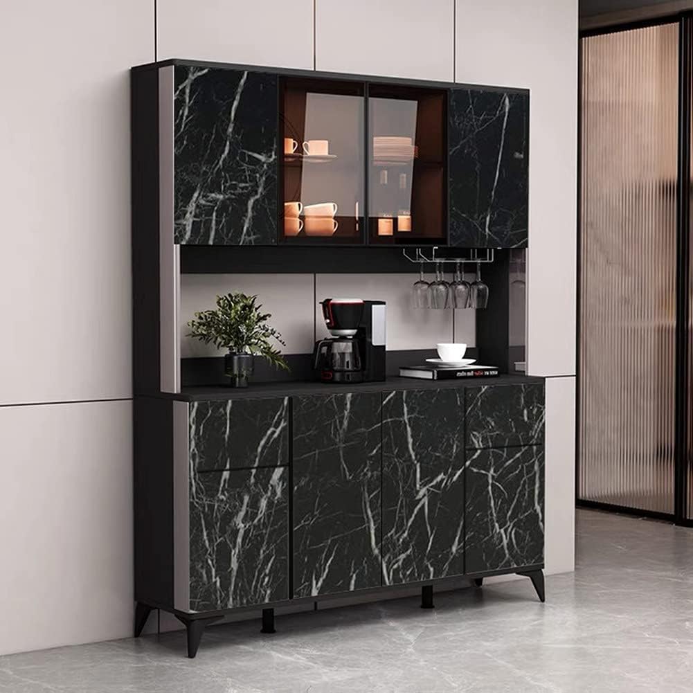 Self-Adhesive Kitchen Shelf Liner Roll - Oil-Proof, Waterproof Black Marble Wallpaper for Cabinets, Cupboards and Floors Black (60×200 cm, Pack of 1)