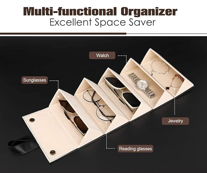 Sunglasses Organizer with Slots, Travel Glasses Case Storage Portable Sunglasses Storage Case Bag Foldable Eyeglasses Holder Box, Eyewear Display Containers for Men & Women