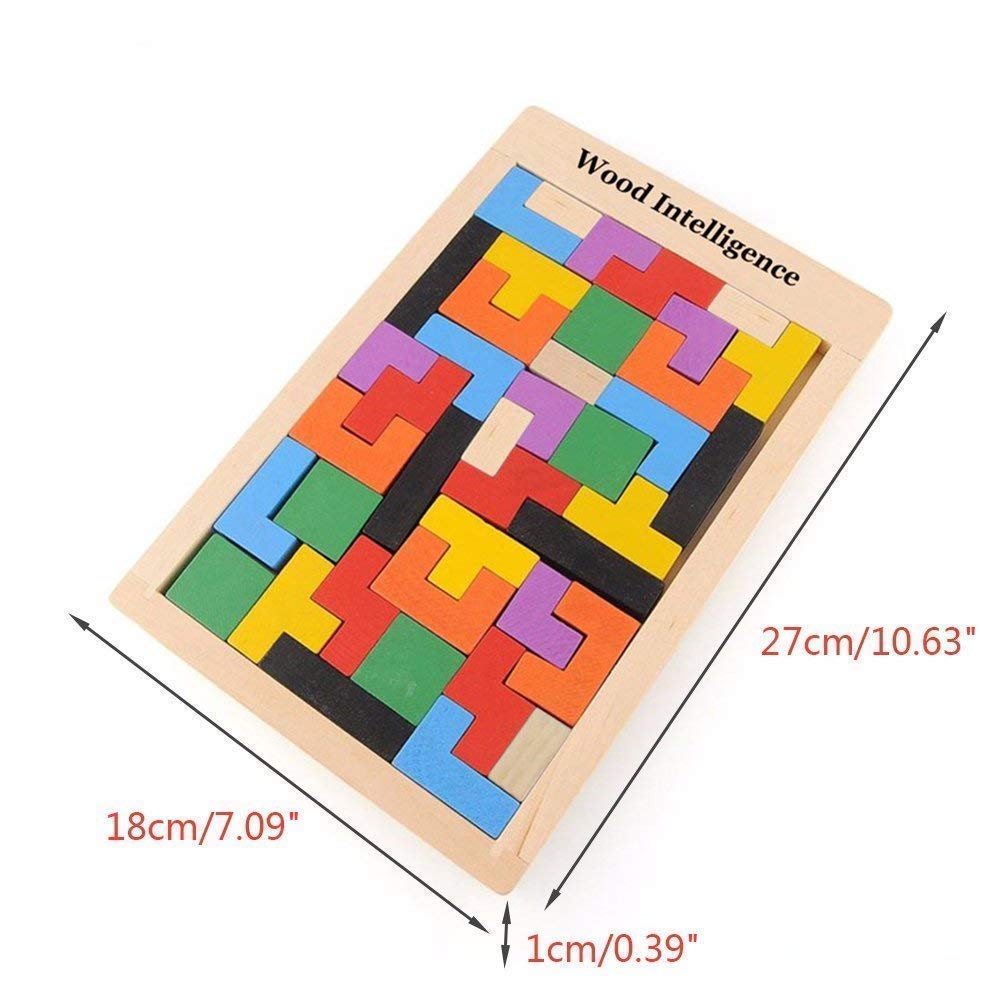 Kids Wooden Russian Blocks Tetris Puzzles for Kids, Wood Intelligence Puzzle, Brain Teasers Games Toys, Educational Gift for Kids Toddlers Ages 3-8, Building Blocks 40pcs