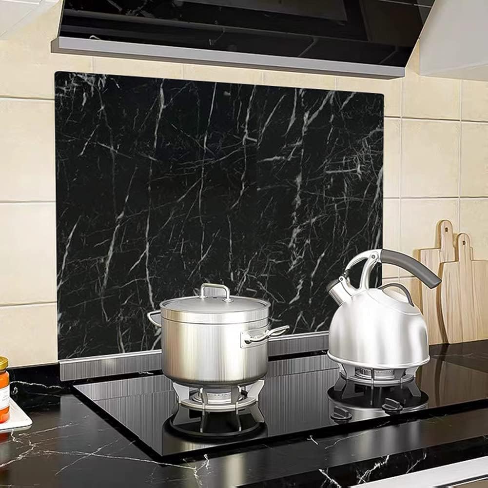 Self-Adhesive Kitchen Shelf Liner Roll - Oil-Proof, Waterproof Black Marble Wallpaper for Cabinets, Cupboards and Floors Black (60×200 cm, Pack of 1)