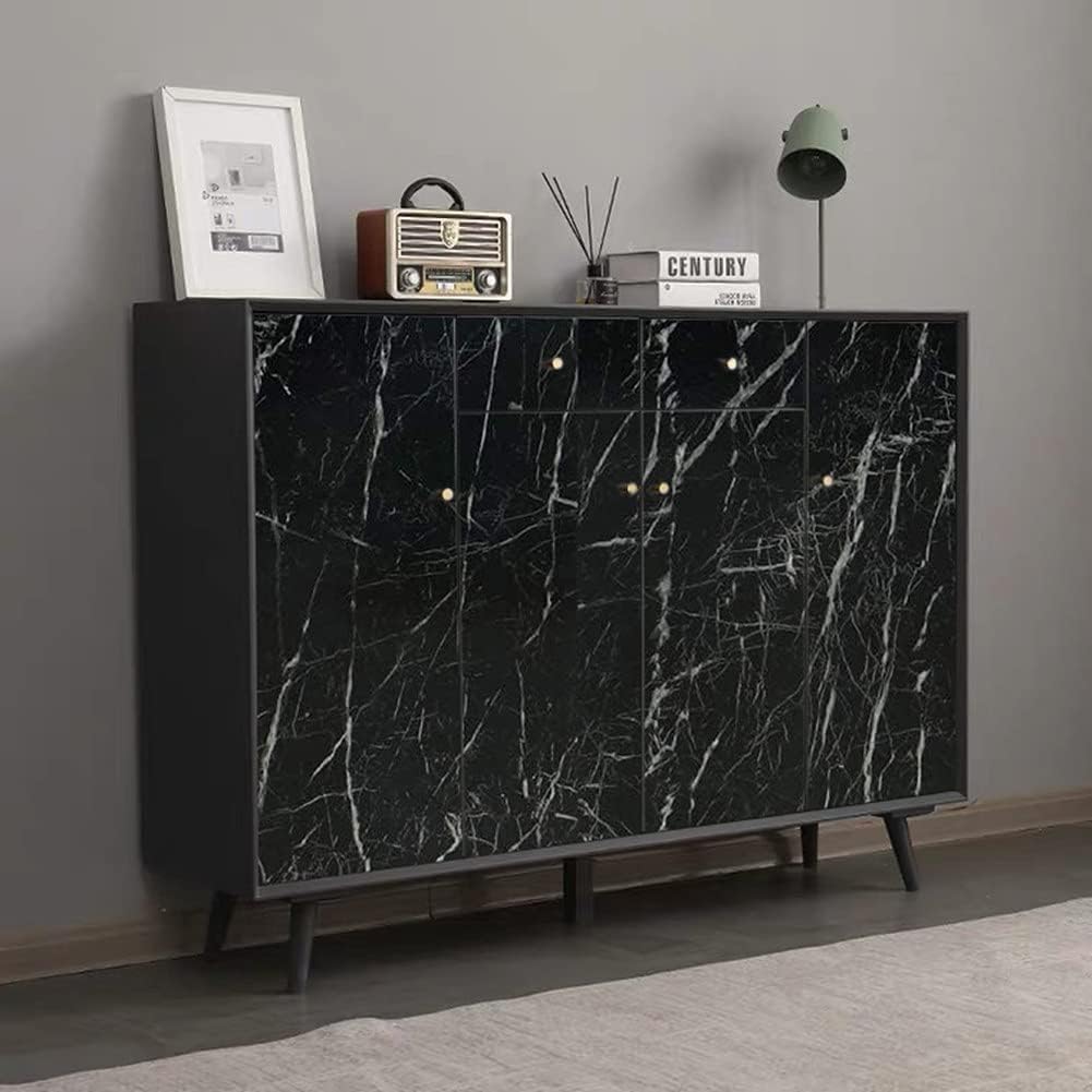 Self-Adhesive Kitchen Shelf Liner Roll - Oil-Proof, Waterproof Black Marble Wallpaper for Cabinets, Cupboards and Floors Black (60×200 cm, Pack of 1)