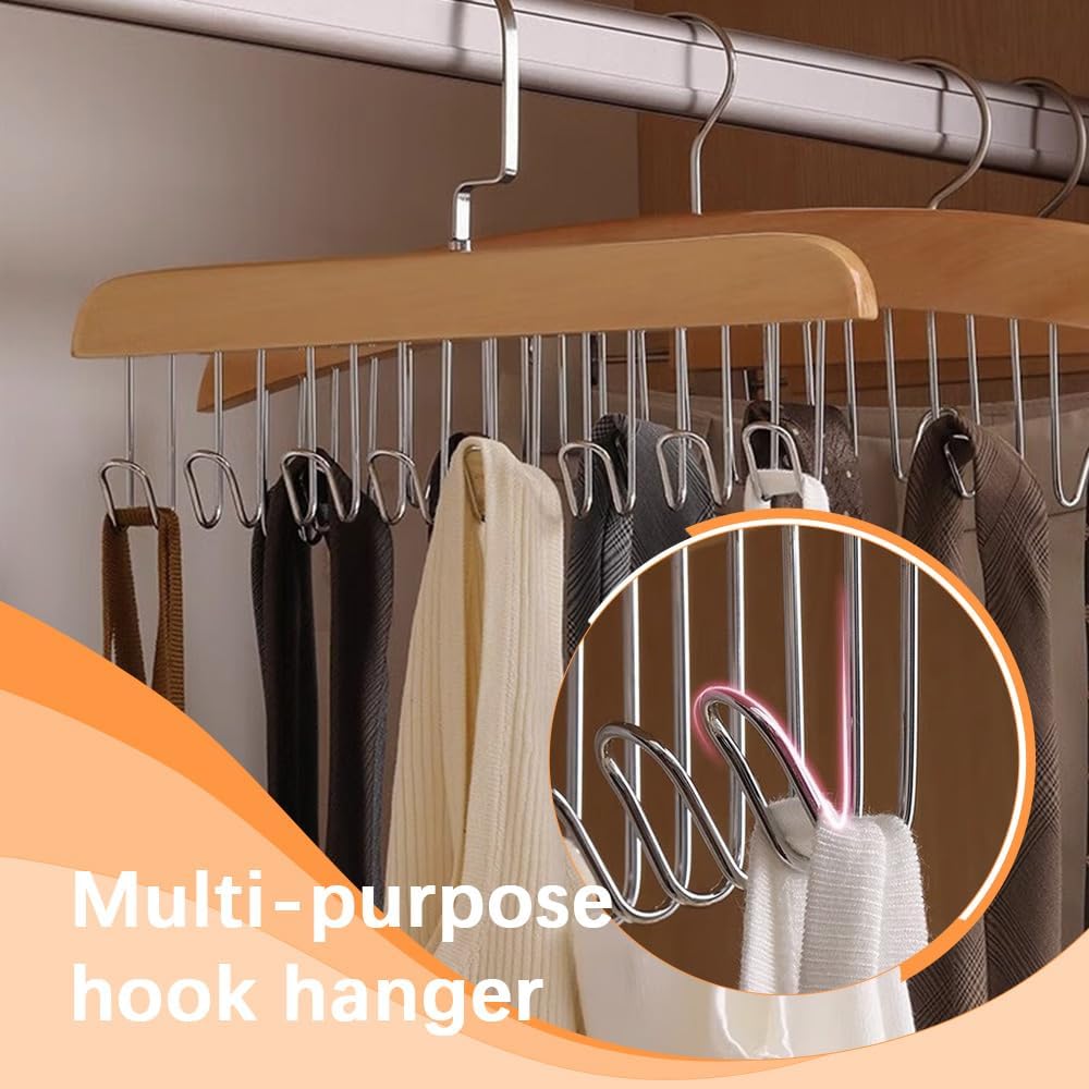 Wooden Hanger - Multipurpose Adjustable 8 Hooks Closet Wooden Hanger for Lingerie, Belt, Scarf, Tie, Garments, Perfect Storage Holder Organizer Hangers for Wardrobe and Cupboard (28X19CM, 1)