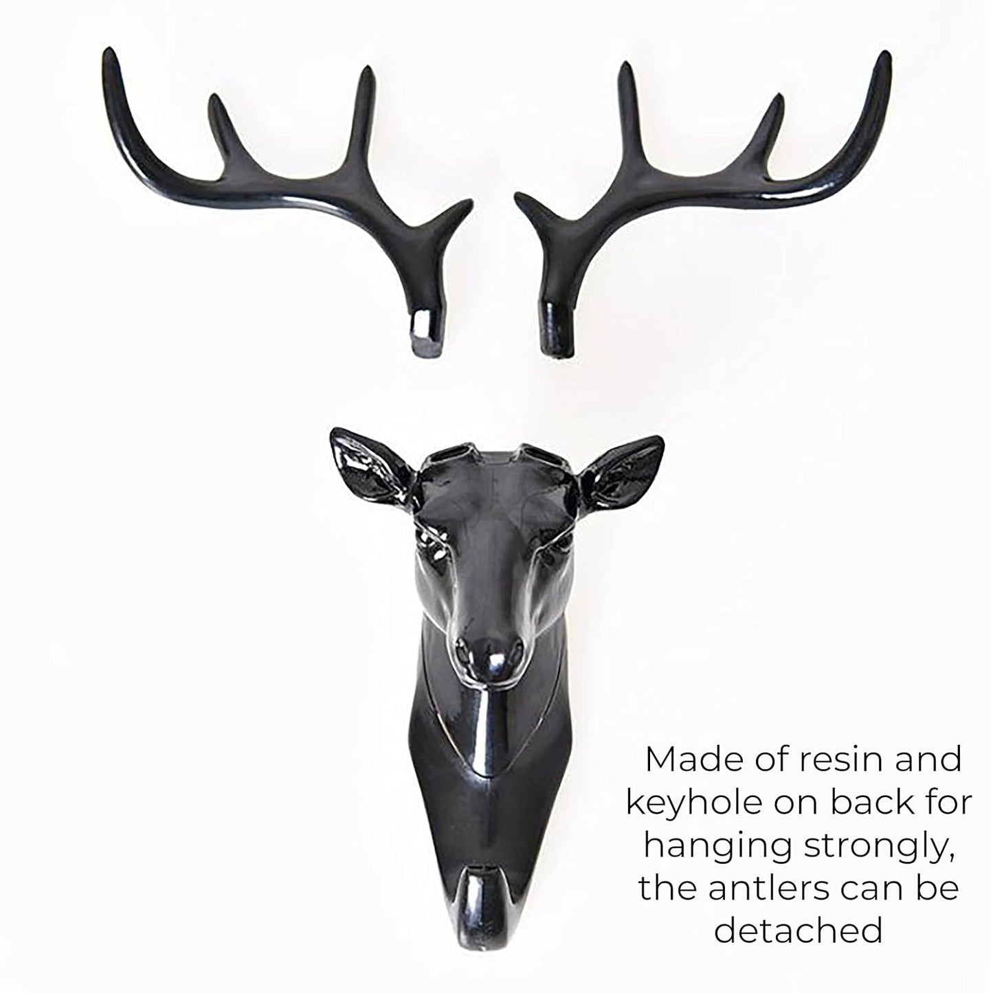 Deer Head Single Wall Hook/Hanger Animal Shaped Coat Hat Hook Heavy Duty, Rustic, Decorative Gift, Black, Pack of 1v