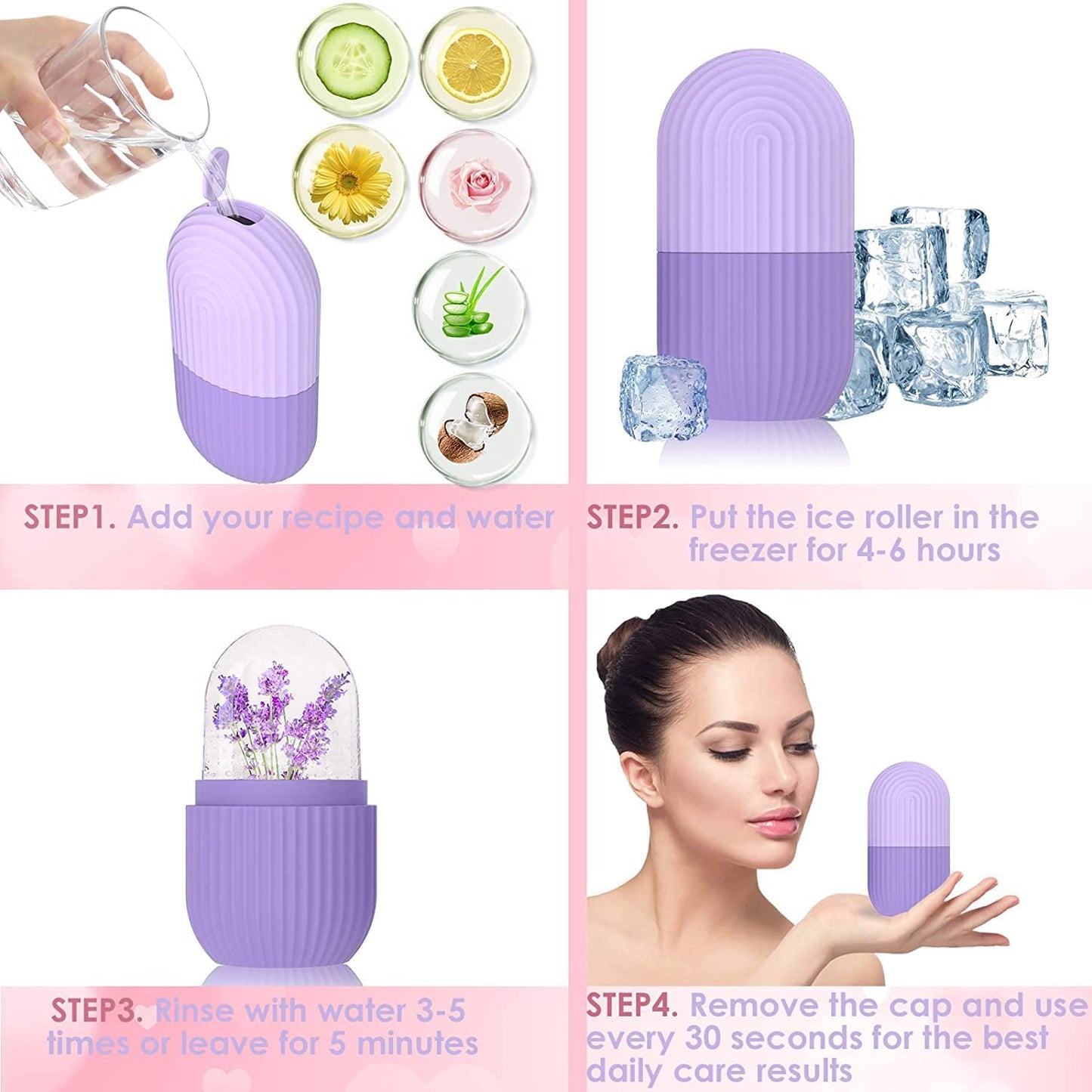 Ice Face Roller Silicone Facial Cube for Eyes Neck Massage Remove Dark Circle Pore Shrink Face Beauty Skin Care Ice Mould Kitchen Tools (PURPLE)(PACK OF-1)