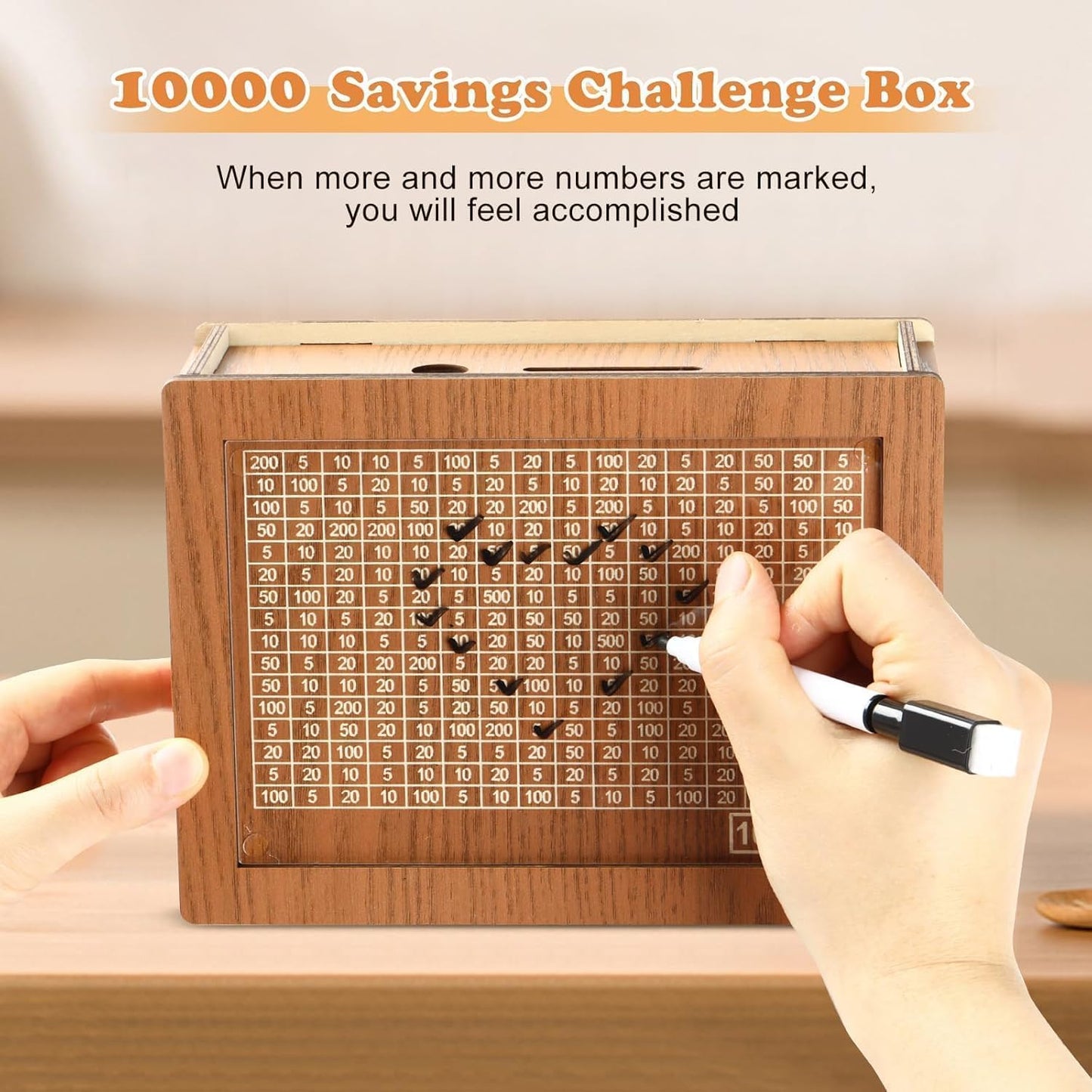 Wooden Piggy Bank for Kids & Adults, Coin Box with Carved Design, Savings Box, Mini Bank, Donation Box, Smart Money Box, Wooden Coin Box, Money Saver, Piggy Bank with Numbers (Wooden)