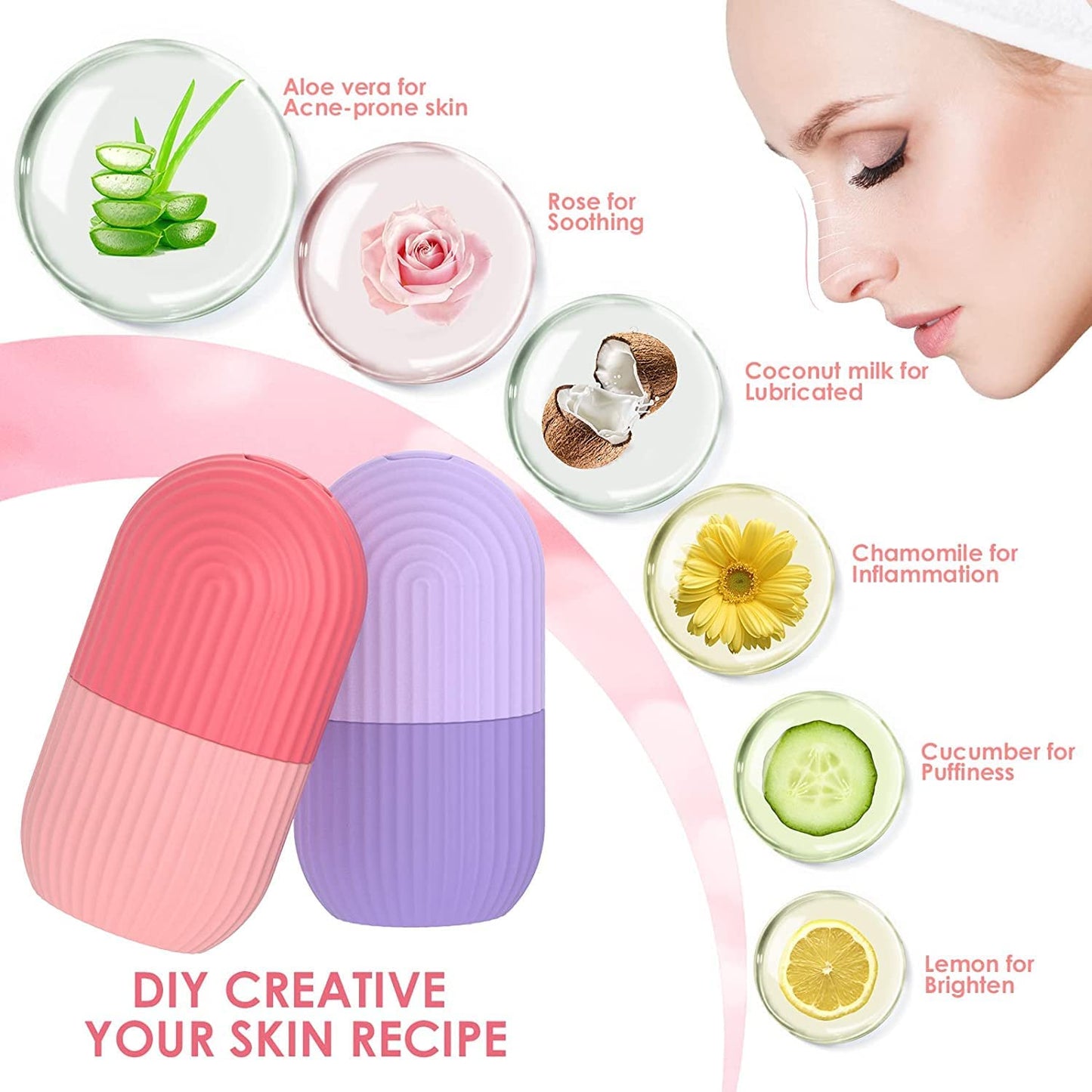 Ice Face Roller Silicone Facial Cube for Eyes Neck Massage Remove Dark Circle Pore Shrink Face Beauty Skin Care Ice Mould Kitchen Tools (PURPLE)(PACK OF-1)