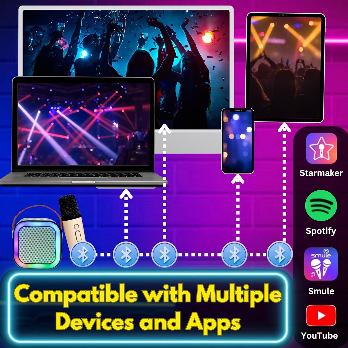 Karaoke Machine for Kids and Adults, Portable Bluetooth Mini Karaoke Microphone Speaker with Wireless Mic and Light, Gift Toy for Smartphones, Birthday, Family, Home Party (Colour: Multi)
