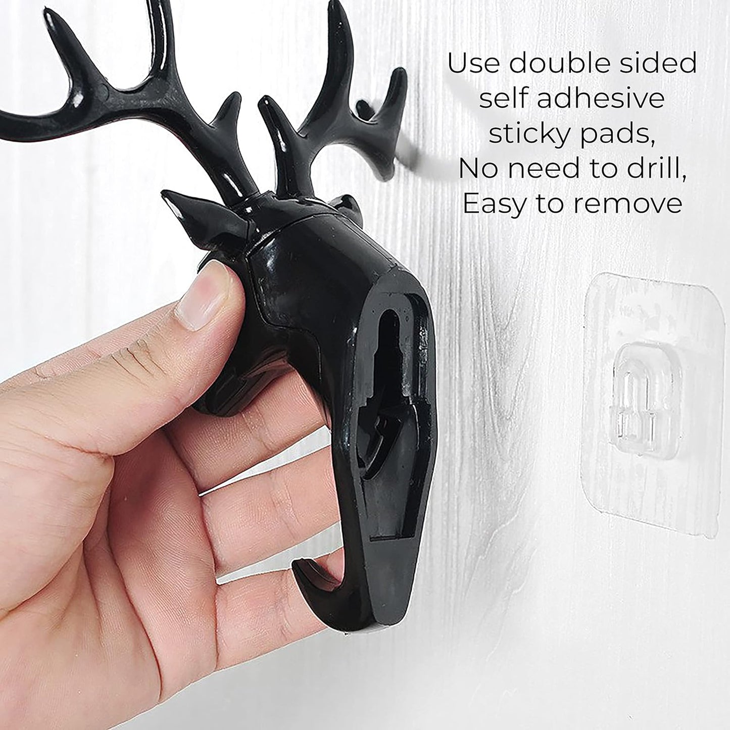 Deer Head Single Wall Hook/Hanger Animal Shaped Coat Hat Hook Heavy Duty, Rustic, Decorative Gift, Black, Pack of 1v