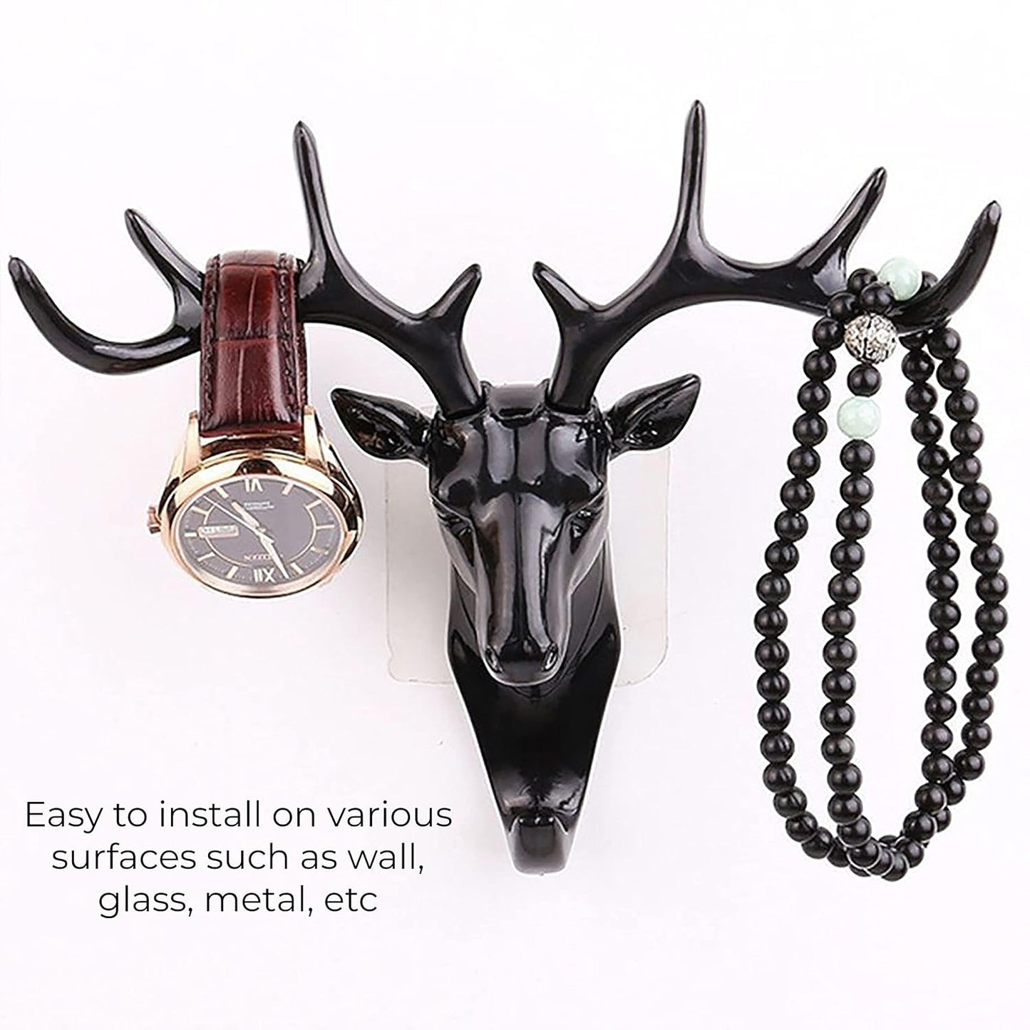 Deer Head Single Wall Hook/Hanger Animal Shaped Coat Hat Hook Heavy Duty, Rustic, Decorative Gift, Black, Pack of 1v