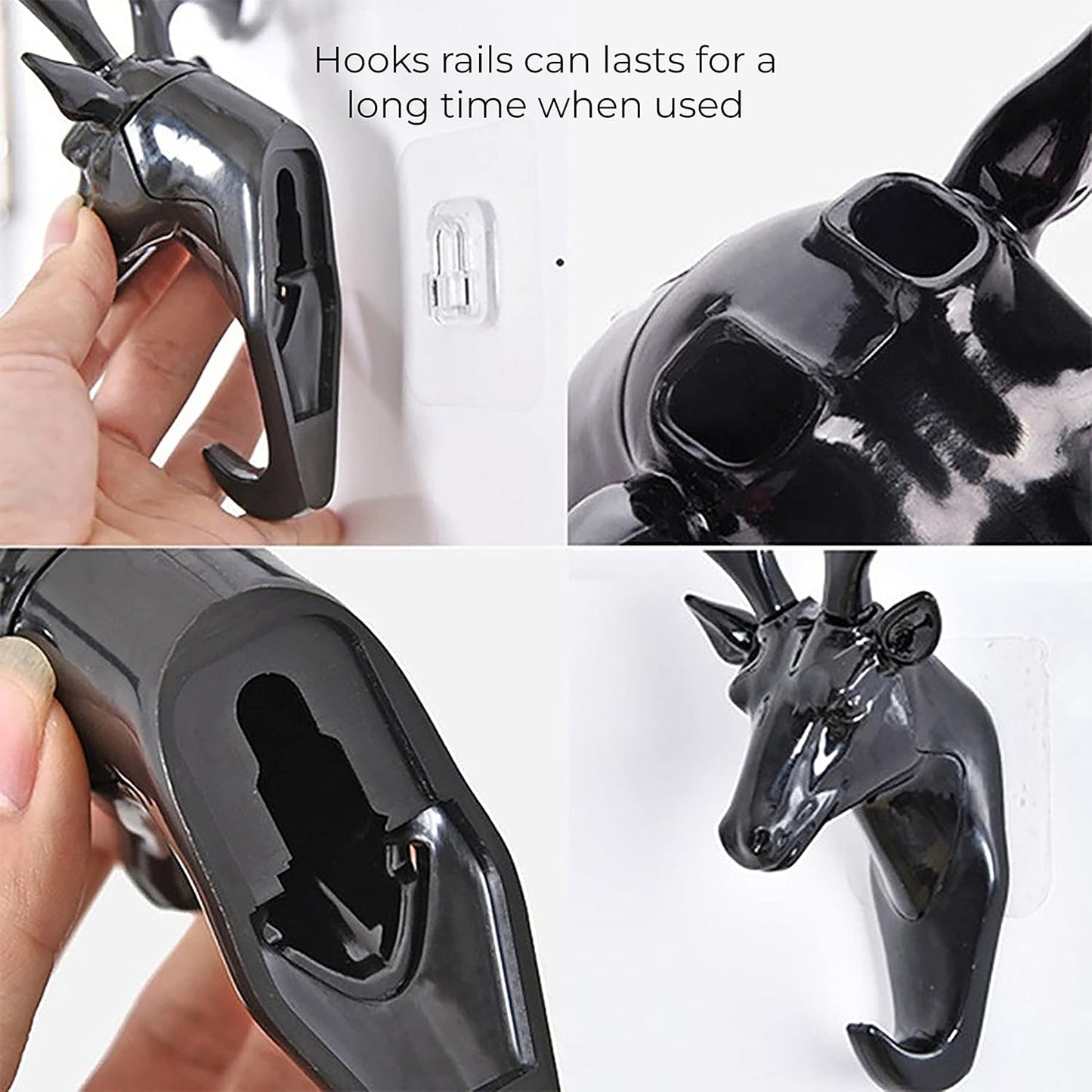 Deer Head Single Wall Hook/Hanger Animal Shaped Coat Hat Hook Heavy Duty, Rustic, Decorative Gift, Black, Pack of 1v
