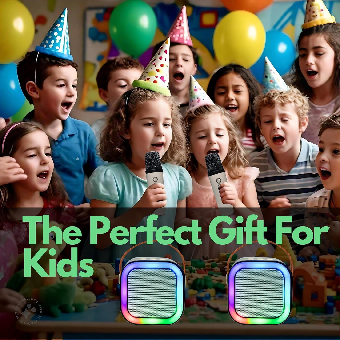 Karaoke Machine for Kids and Adults, Portable Bluetooth Mini Karaoke Microphone Speaker with Wireless Mic and Light, Gift Toy for Smartphones, Birthday, Family, Home Party (Colour: Multi)