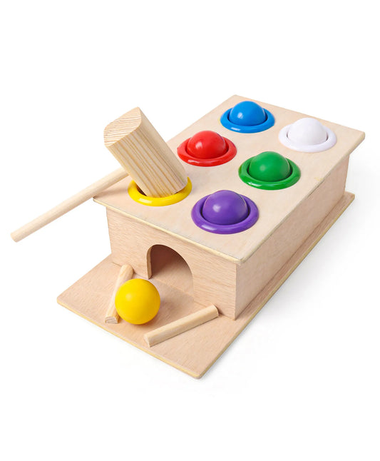 Preschoolers Wooden Hammer Ball Push Knock Pounding Montessori Game Toys for Kids Baby - 6 pcs Ball Set for 3-6 Years