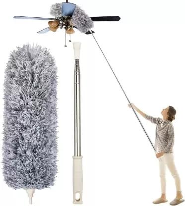 Duster Microfiber Feather Duster Bendable & Extendable Fan Cleaning Duster With 100 Inches Expandable Pole Handle Washable Duster For High Ceiling Fans (King) - Stainless Steel
