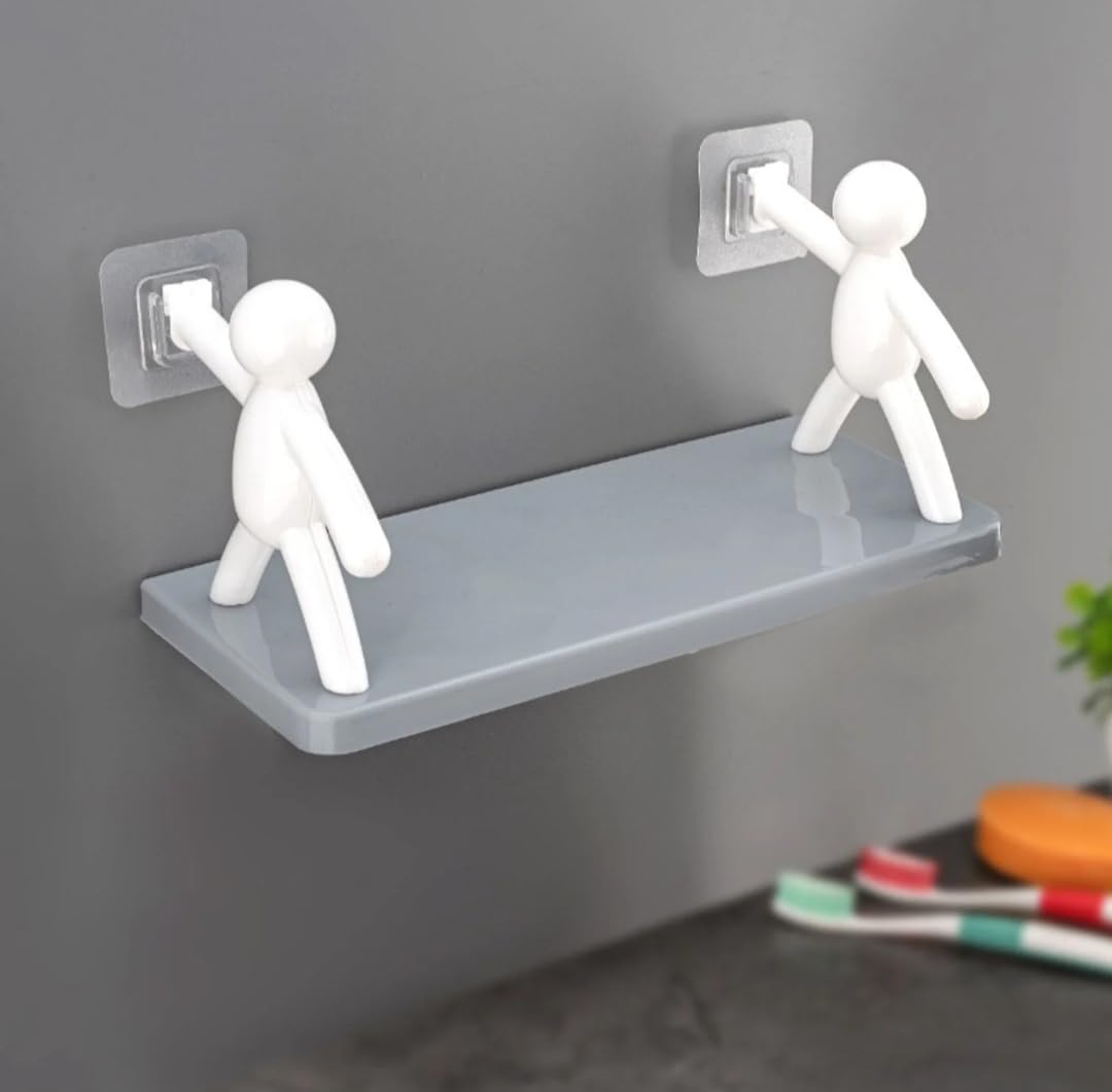 Wall Mounted Plastic Bathroom Buddy Shelf with Self-Adhesive Stickers for Storage Shelf Bathroom Organizer Rack Without Drill - Pack of 1