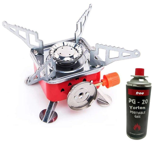 Portable Gas Stove Square-Shaped Gas Butane Burner Camping Stove Folding Furnace Stove travelling Stainless Steel Cooking Stove with Storage Bag (gas stove + bottal)