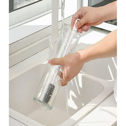 Bottle Cleaning Brush Silicone Long Handle for Baby Bottle, Water Bottle, Containers, Vase and Glass, Bottle Cleaner for Home and Kitchen Accessories Item Products (31-CM-SILICONE-GREY-BRUSH)