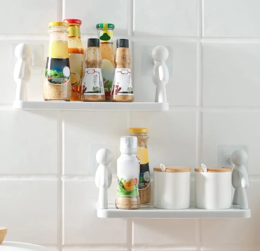 Wall Mounted Plastic Bathroom Buddy Shelf with Self-Adhesive Stickers for Storage Shelf Bathroom Organizer Rack Without Drill - Pack of 1
