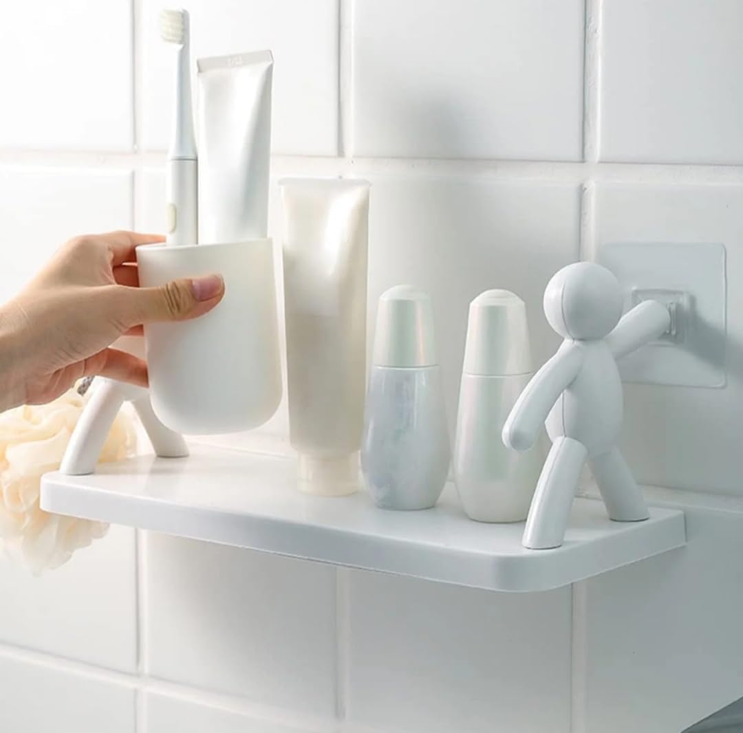 Wall Mounted Plastic Bathroom Buddy Shelf with Self-Adhesive Stickers for Storage Shelf Bathroom Organizer Rack Without Drill - Pack of 1