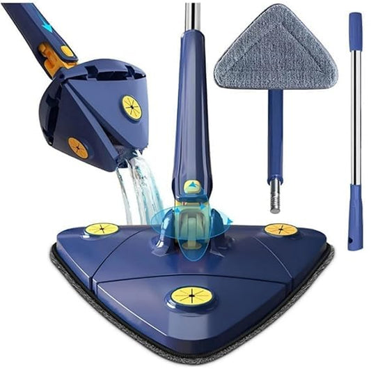 Triangle Floor Mop. 360 Degree Rotatable. Push-Pull Squeezing Mop with Adjustable Long Handle. Removable Washable Microfiber Pad. Multi-Functional.