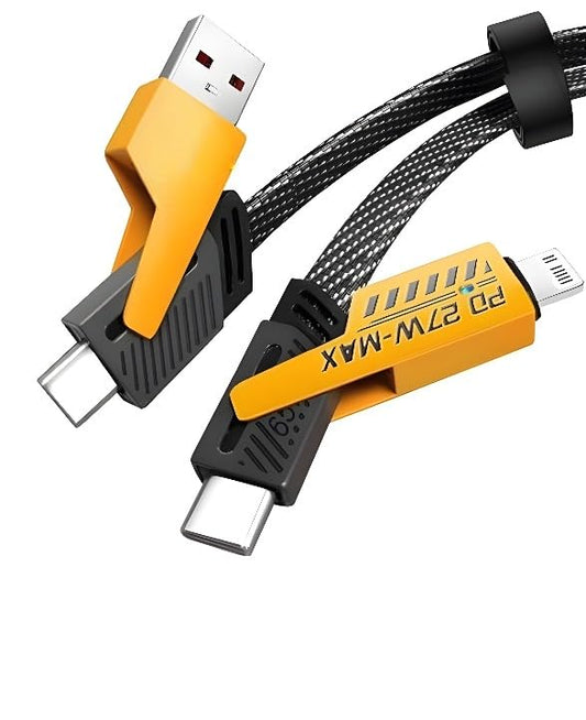 4 In 1 Metal Fast Charging & Data Transfer 65W Cable | Super Durable Texture Braided | Supporting Type C,Type A For All phones & Laptop