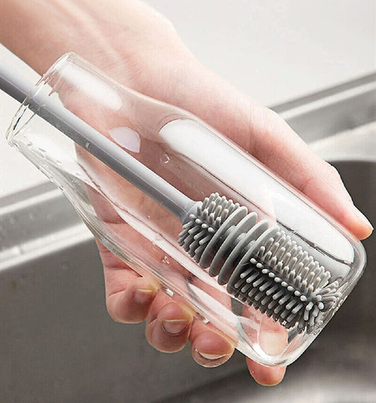 Bottle Cleaning Brush Silicone Long Handle for Baby Bottle, Water Bottle, Containers, Vase and Glass, Bottle Cleaner for Home and Kitchen Accessories Item Products (31-CM-SILICONE-GREY-BRUSH)