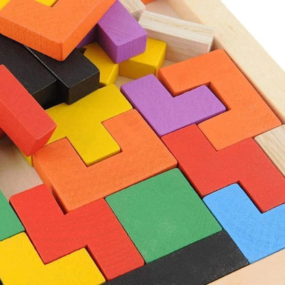 Kids Wooden Russian Blocks Tetris Puzzles for Kids, Wood Intelligence Puzzle, Brain Teasers Games Toys, Educational Gift for Kids Toddlers Ages 3-8, Building Blocks 40pcs