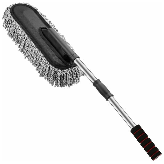 Car Duster Soft Microfiber Car Duster Brush Scratch Free Interior Exterior Multipurpose Lint-Free Cleaning & Detailing Tool with Extendable Long Handle for Motorcycle SUV RV Truck (1Pc, Grey)