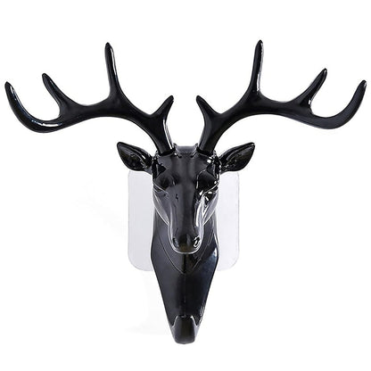 Deer Head Single Wall Hook/Hanger Animal Shaped Coat Hat Hook Heavy Duty, Rustic, Decorative Gift, Black, Pack of 1v