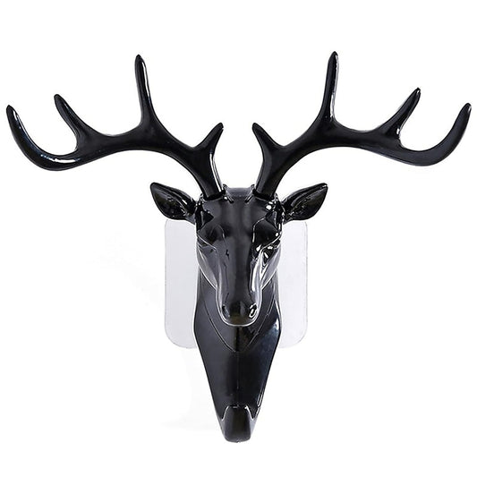 Deer Head Single Wall Hook/Hanger Animal Shaped Coat Hat Hook Heavy Duty, Rustic, Decorative Gift, Black, Pack of 1v