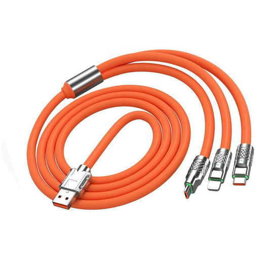 Alloy Ports 3 in 1 Super Fast Charging & Data Transfer Braided Lightning USB Type-C/A Cable Lightning 120W Cable Braided|Supporting, Indestructible for All Devices, iPhones Laptop