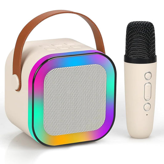 Karaoke Machine for Kids and Adults, Portable Bluetooth Mini Karaoke Microphone Speaker with Wireless Mic and Light, Gift Toy for Smartphones, Birthday, Family, Home Party (Colour: Multi)