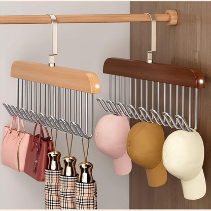 Wooden Hanger - Multipurpose Adjustable 8 Hooks Closet Wooden Hanger for Lingerie, Belt, Scarf, Tie, Garments, Perfect Storage Holder Organizer Hangers for Wardrobe and Cupboard (28X19CM, 1)