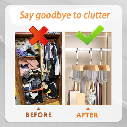 Wooden Hanger - Multipurpose Adjustable 8 Hooks Closet Wooden Hanger for Lingerie, Belt, Scarf, Tie, Garments, Perfect Storage Holder Organizer Hangers for Wardrobe and Cupboard (28X19CM, 1)